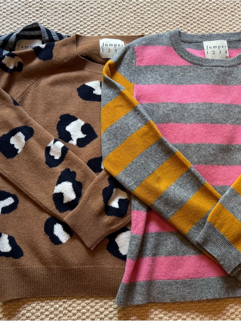 Jumper Grey, Pink & Mustard Striped Crewneck